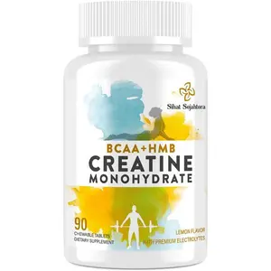 8-in-1 Creatine Monohydrate with BCAA and HMB - 5000mg for Men and Women - Creatine Chews for Muscle Recovery Endurance and Strength - High Absorption Lemon Flavor Sugar Free - 90 Tablets