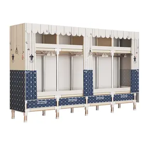 A portable wardrobe with a steel frame, easy to assemble, dust-proof, with 4 storage Spaces, 4 hanging areas, 4 drawers, dormitory, rental room, room accessories, room decoration