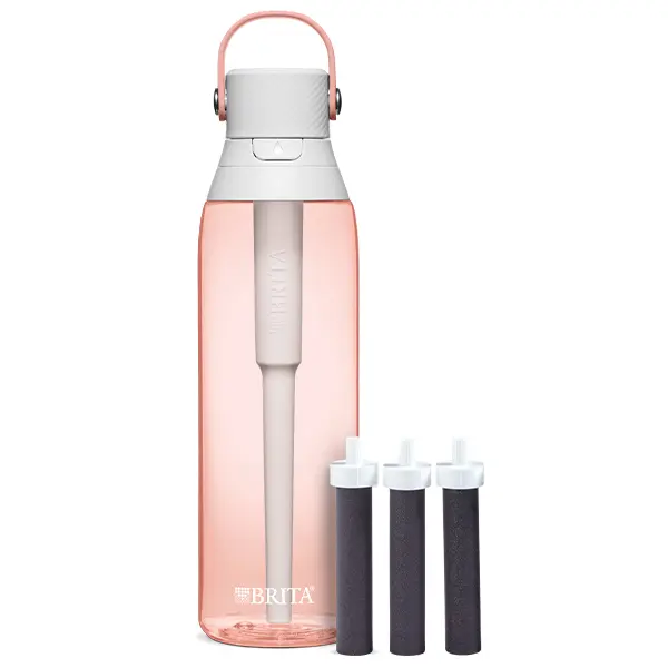 Brita Premium Filtering Water Bottle - Hard Sided Plastic, 26oz - Bundled with 3 replacement filters