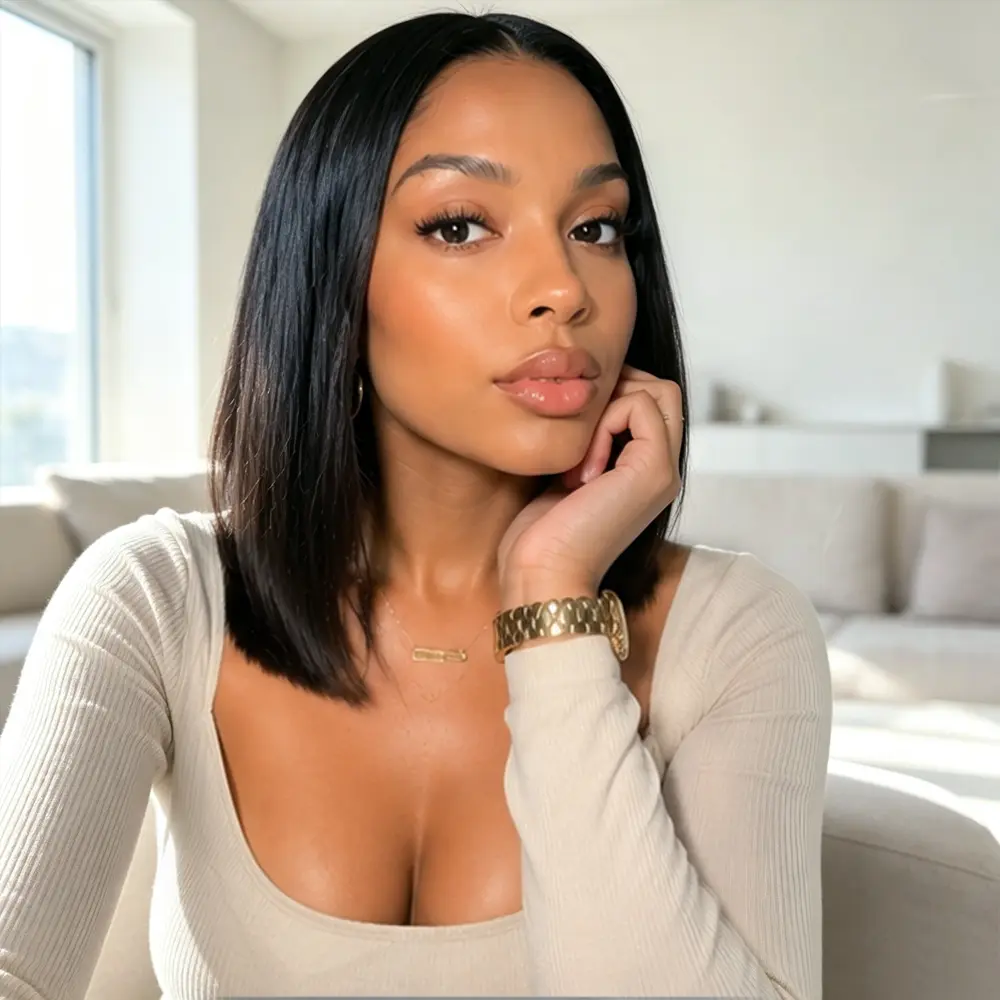 Natural Color New Arrival Premium 13x4 HD Lace Front Wigs, 12/14/16 Inch Pre Plucked Straight Bob Glueless Human Hair Wigs for Black Women