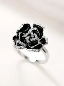 Women's Rose Ring, Vintage Elegance Enamel Flower Zirconia Inlay, Fashion Personalized Ladies' Accessory, Daily Wear Jewelry