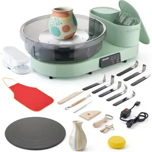 【Father's Day gift】VEVOR Pottery Wheel for Adults, 14" and 11" Turntables, 450W Electric Table Top Pottery Wheel with Foot Pedal, 30-300 RPM Adjustable Speed, Aluminum Body, for Beginners, DIY Clay Art Craft, Green