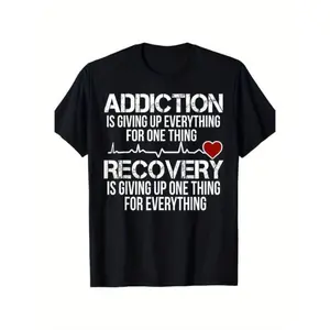 100% Cotton Summer T Shirts Recovery & Addiction Awareness T-Shirt - , Casual Sports Streetwear, Classic Round Neck, Regular Fit For Men & Couples T-Shirt For Men and Women