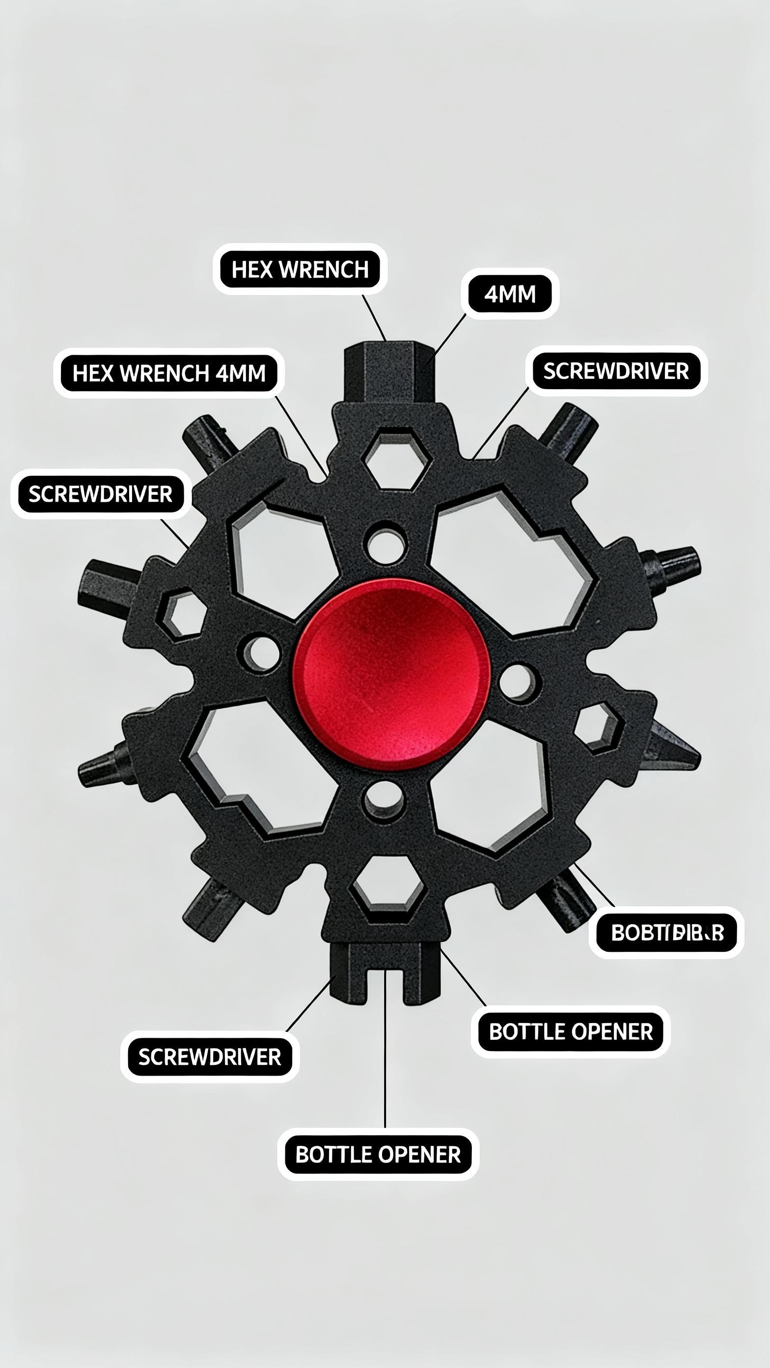 Snowflake Multitool, 23-in-1, Fidget Spinner Combo, Portable Carbon Steel, 2.6 Inch Diameter, Camping Essential, Hiking Gear, Bike Repair Tool, Daily Repairs, EDC Gadget