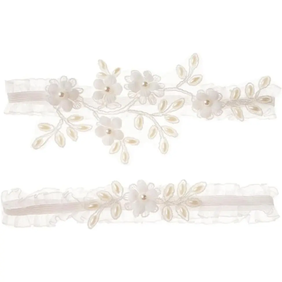 Wedding Garter for Bride Bridal Garter Set Stretchy Lace Leg Garter with Flower Floral White Garter for Bride