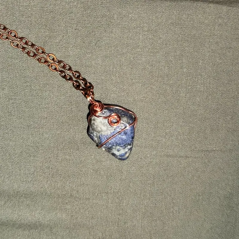 Sodalite Gemstone Pendant with Copper Wire Wrap Design for Jewelry Making Projects