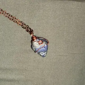 Sodalite Gemstone Pendant with Copper Wire Wrap Design for Jewelry Making Projects