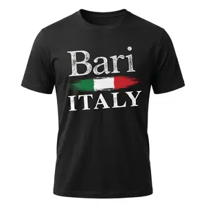 Men's Vintage Bari Italy Flag Graphic T-Shirt - Short-Sleeve Round Neck Menswear Top for Summer Casual Travel, US Streetwear, US Local Shipping, Shortsleeve, Tshirt