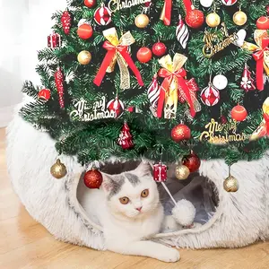 Warm Fluffy Plush   Tunnel Bed Under Christmas Tree Big Tube Playground Toys 3 FT Diameter Longer Crinkle Collapsible 3 Way, for Indoor  Kitty Kitten Puppy  Ferret White
