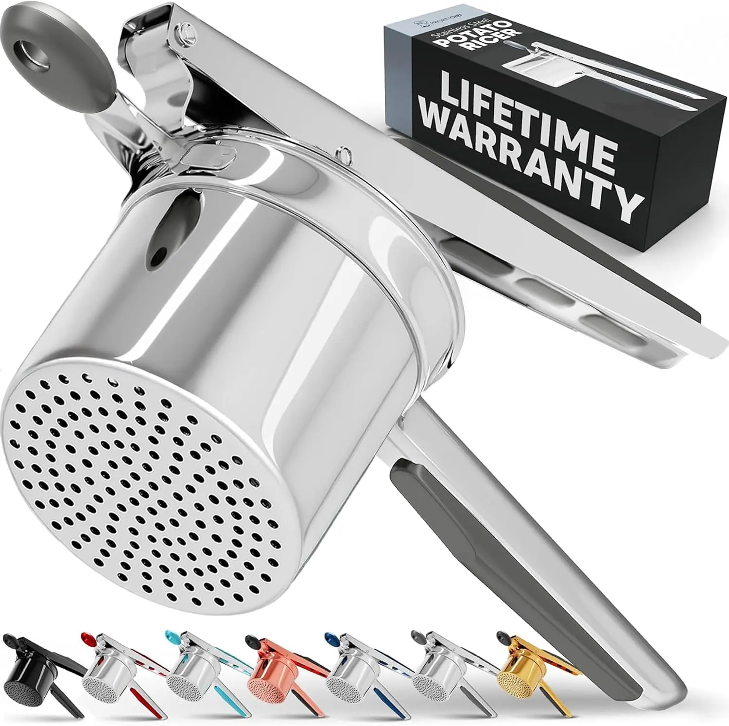 PriorityChef Large 15oz Potato Ricer, Heavy Duty Stainless Steel Potato Masher and Ricer Kitchen Tool, Press and Mash Kitchen Gadget For Perfect Mashed Potatoes - Everytime, Grey