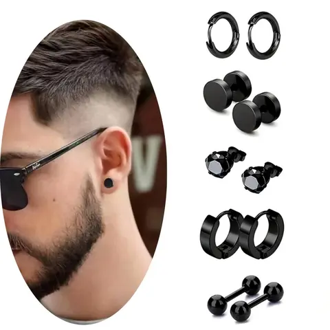 Punk Style Stainless Steel Earrings, Ear Studs, Stainless Steel Hoops, Fashion Rhinestone Decor Jewelry for Party, Sparkling Ear Jewelry, Daily Decor, Trendy All-match & Exquisite Jewelry for Birthday Gift, Earrings Set