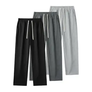 3pcs Solid Color Men's Drawstring Sweatpants, Loose Fit Straight Leg Trousers for Spring Autumn Sportswear