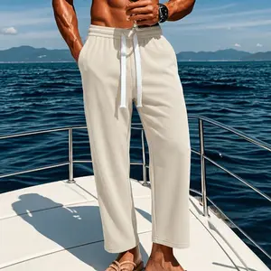 Men’s American vintage corduroy straight-leg pants—trendy, versatile brown casual long trousers with a drawstring waist and loose fit; simple, stylish men’s bottoms suitable for everyday wear and sports.