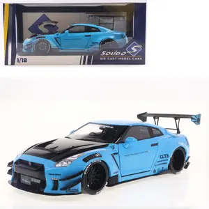 2023 Nissan GT-R (R35) Liberty Walk Body Kit 2.0 RHD (Right Hand Drive) Baby Blue with Carbon Hood 1/18 Diecast Model Car by Solido