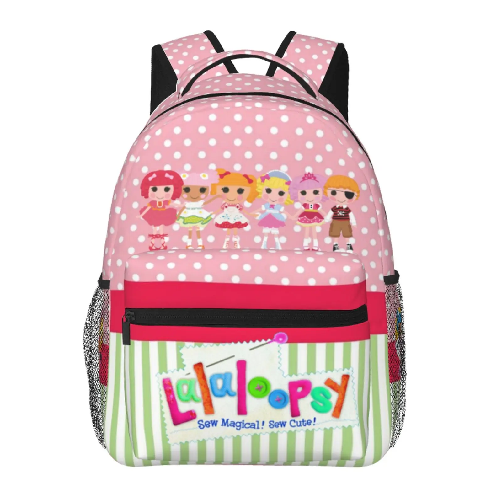 MGA Lalaloopsy Kawaii Cute Cartoon Print Polyester Unisex Kids' Student Backpack - Netflix Aesthetic Multi-Function Bookbag with Adjustable Straps, Multi-Pocket, Lightweight Large Capacity Casual Daypack, Kawaii Backpack, Multi Function Backpack