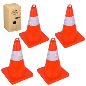 Nilight 18 inch Traffic Safety Cones, 4  Pack Durable PVC Orange Cones with Reflective Collars for Road Safety, Parking, Construction Work, Sports Training