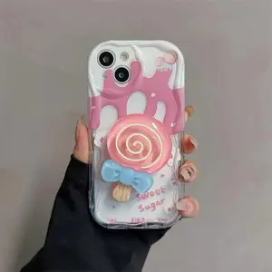 Flower Sweet Sugar Chain Protective Case For Samsung Galaxy S25 S24 S23 Ultra S22 Plus S20 FE A17 A07 A06 M55 A55 A56 Lollipop Lovely Cartoon Phone Cover Cases