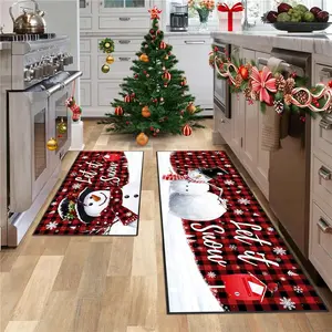 Let It Snow Christmas Snowman Kitchen Rugs and Mats Set of 2 – Buffalo Plaid Non-Slip Winter Kitchen Floor Mats, Washable Holiday Xmas Decor for Home, Red Black Checkered Snowflake Christmas Kitchen Carpet, Christmas decoration, sink mat, home decor