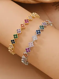 Luxurious Rainbow Gemstone Bracelet, Copper Jewelry, Elegant Floral Design Accessories for Women & Girls, Perfect Gift Idea