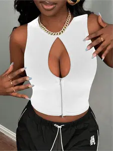 Women's Solid Color Ribbed Crop Tank Top, Casual Sleeveless Cropped Top for Summer, Fashion Women's Top for Daily Wear