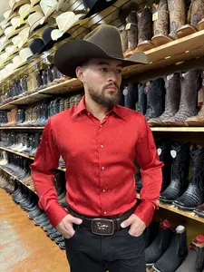 " BARABAS " RHINESTONES LONG SLEEVE SHIRT ( RED )