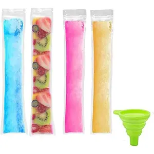 100 count Disposable Ice Popsicle Mold Bags  Freezer Tubes Ice Candy Pops With a Funnel and Zip Seals For  Snacks,Yogurt Sticks,Juice,Fruit Smoothies