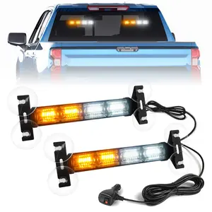 48LED Emergency Strobe Light Bar, 2-1 Dash Safety Warning Flashing Light, 2x10.7inch Work Light Bar Front/Rear Windshield Light for Construction Vehicle, Tow/Plow Truck, Car