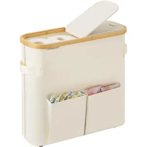 Paper Baskets with Dual Flip Lids, Paper Organizer for, Paper Container with Side, Holds 9 Mega or 12 Regular Rolls, Medium, Beige