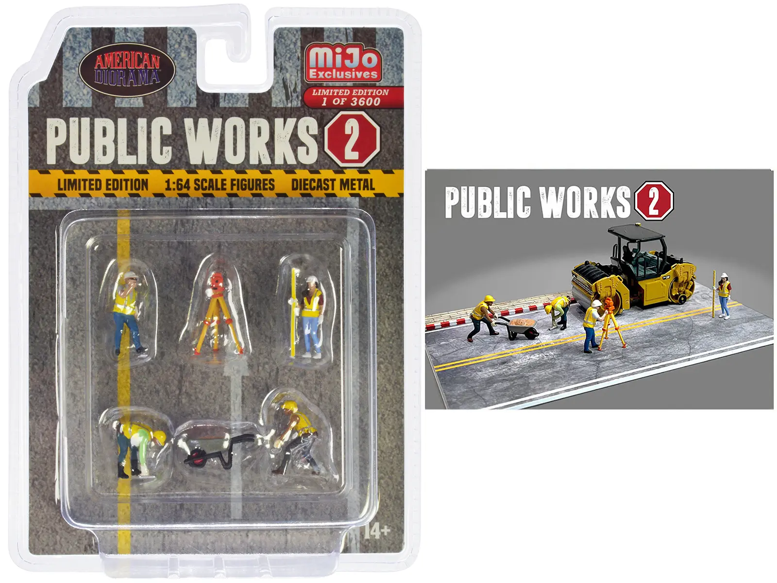 "Public Works 2" 6 pcs Figurine Set (4 Figurines, 1 Camera, 1 Wheelbarrow) Ltd Ed for 1/64 Scale Models by American Diorama