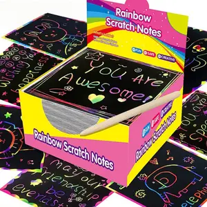 100pcs Rainbow Scratch Art Set with Wooden Touch Pen, Safe Non-Toxic Oil Paper Board, DIY Crafts, Drawing Paper Craft, Party Supplies, Kids Birthday Gifts