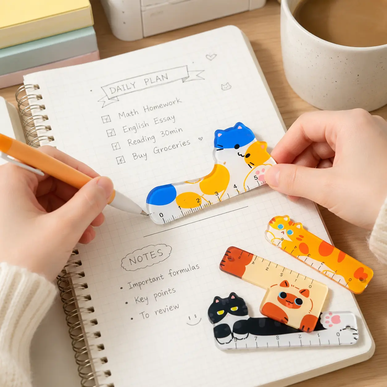 1 Set Cartoon Cat Shaped 5cm Acrylic Mini Ruler, Clear Scale Smooth Edge Portable Stationery for Students School Office Daily Measurement
