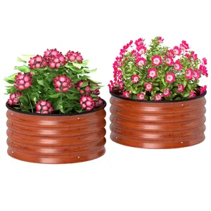 Outsunny Galvanized Raised Garden Bed Set of 2, Planters for Outdoor Plants with Safety Edging, Easy-to-assemble Stock Tanks for Growing Flowers, Herbs and Vegetables, 3' x 3' x 2', Dark Gray