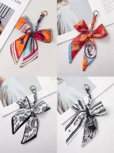 Bag Charm Handmade Woven Silk Bow Keychain, Versatile Bag Accessory, Geometric Pattern, Sweet Style, All Seasons, Bag Pendant