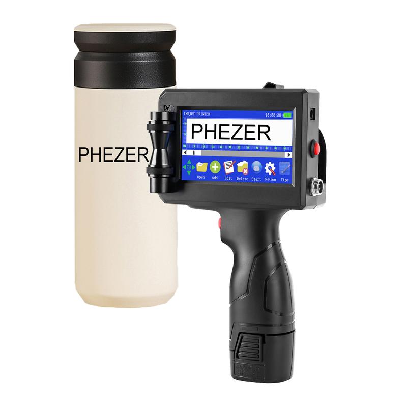 Phezer P15 Smart Touchscreen Handheld Inkjet Coder | High Adhesion PS100 Black Ink (0.5 Inch/12.7mm) | 600DPI Portable Printer for Metal, Glass, Plastic. Prints Date, Batch Code, QR, and Barcode Cloth Printing