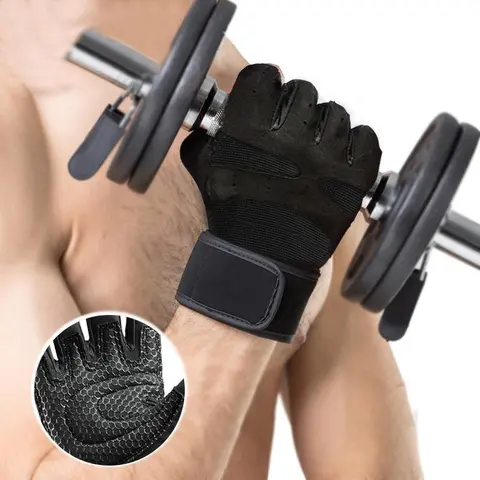 Unisex Anti-Slip Sports Gloves - Gym Workout Gloves with Wrist Support, Breathable Half-Finger Design, Universal Fit for Weightlifting, Outdoor Sports