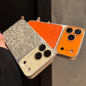 Women's Luxury Fashion Five-Color Faux Leather Leopard Print Matte Phone Case - Compatible with iPhone 17/16/15/14/Pro/Max, Exquisite Large Window, High-End Design, Drop-Resistant, Fashion Must-Have, Black, Orange, Red, White, Pink