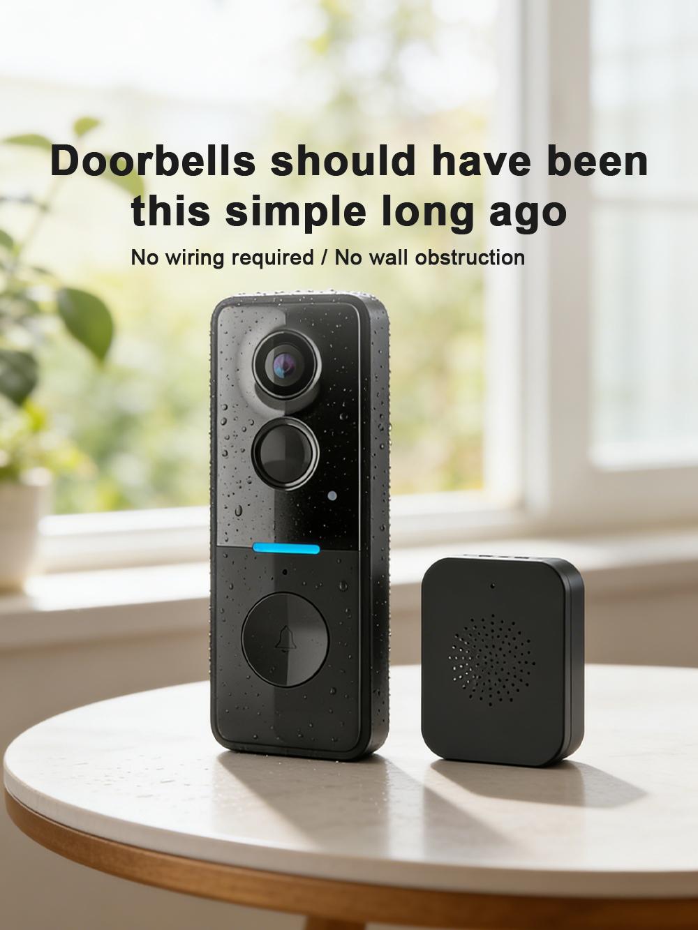 1080P Wireless Wi-Fi Video Doorbell Camera, Door Home Security, Night Vision, Two-Way Audio, Cloud Storage, Smart AI Motion Detection, Live View, Battery Powered, No Subscription, TUYA APP, Doorbell with Chime, Motion Detection & Alerts