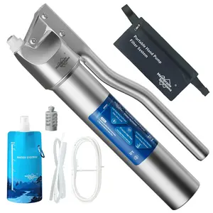 Membrane Solutions Portable Stainless Steel UF Water Filter P1, 0.01-Micron high Precision Detachable Hand Pump Filter System, Survival Gear for Hiking, Camping, Travel, and Emergency Preparedness