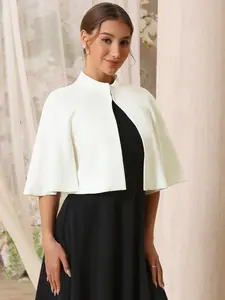 INSPIRE CHIC Women's Formal Shrug Crewneck Split Short Sleeve Evening Cocktail Cape Blazer