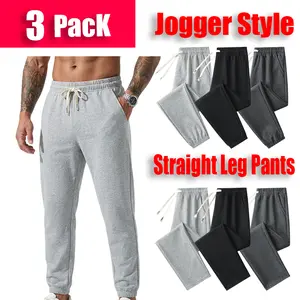 3 Pack Plus Size Men's Loose Fit Elastic Cuff Joggers Casual Sports Straight Leg Sweatpants