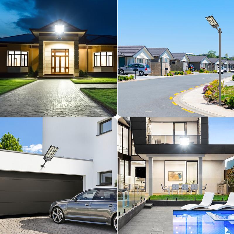 4Pack Solar Street Lights Outdoor, 6500K Solar Lights Outdoor Waterproof with Motion Sensor, Solar Flood Security Lights with Remote Control Dusk to Dawn Commercial Lighting for Yard Path Led High Efficiency Smart