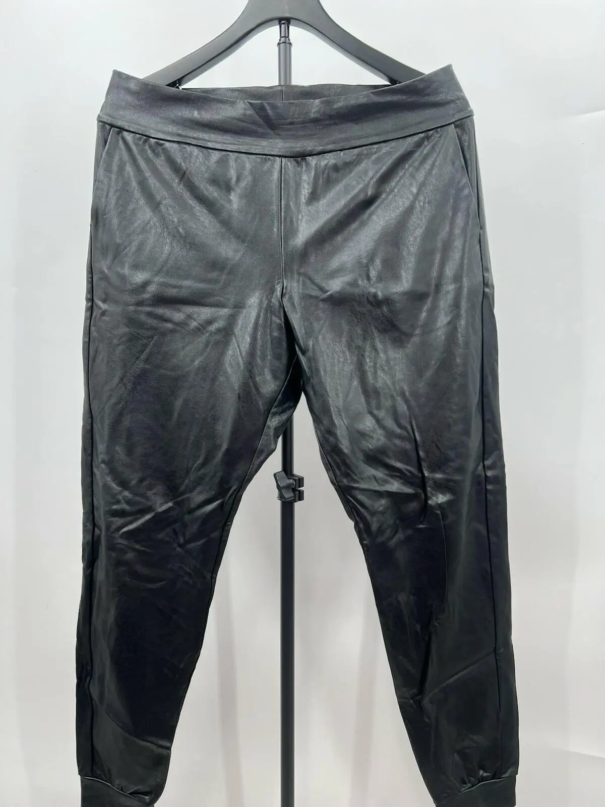 Commando Womens Black Faux Leather Jogger Pants Luxury Stretch Soft NWT - Size L