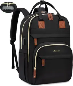 LOVEVOOK Laptop Backpack for Women & Men, 15.6 Inch Anti-Theft Business Work Bag with USB Port, Large Capacity, Durable Polyester, College & Hiking Daypack, Black