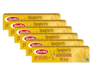 Barilla Protein Plus Multigrain Spaghetti Pasta 6 Pack 14.5 oz Non-GMO Lean Protein Rich Golden Wheat Lentils Peas Chickpeas - Carb