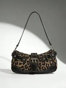 Retro classic leopard print fashion simple and casual  versatile shoulder bag, niche personality daily commuter shoulder bag, wide shoulder strap metal buckle details suitable for daily commuting, shopping and dating, Elegant Commuter Bag.