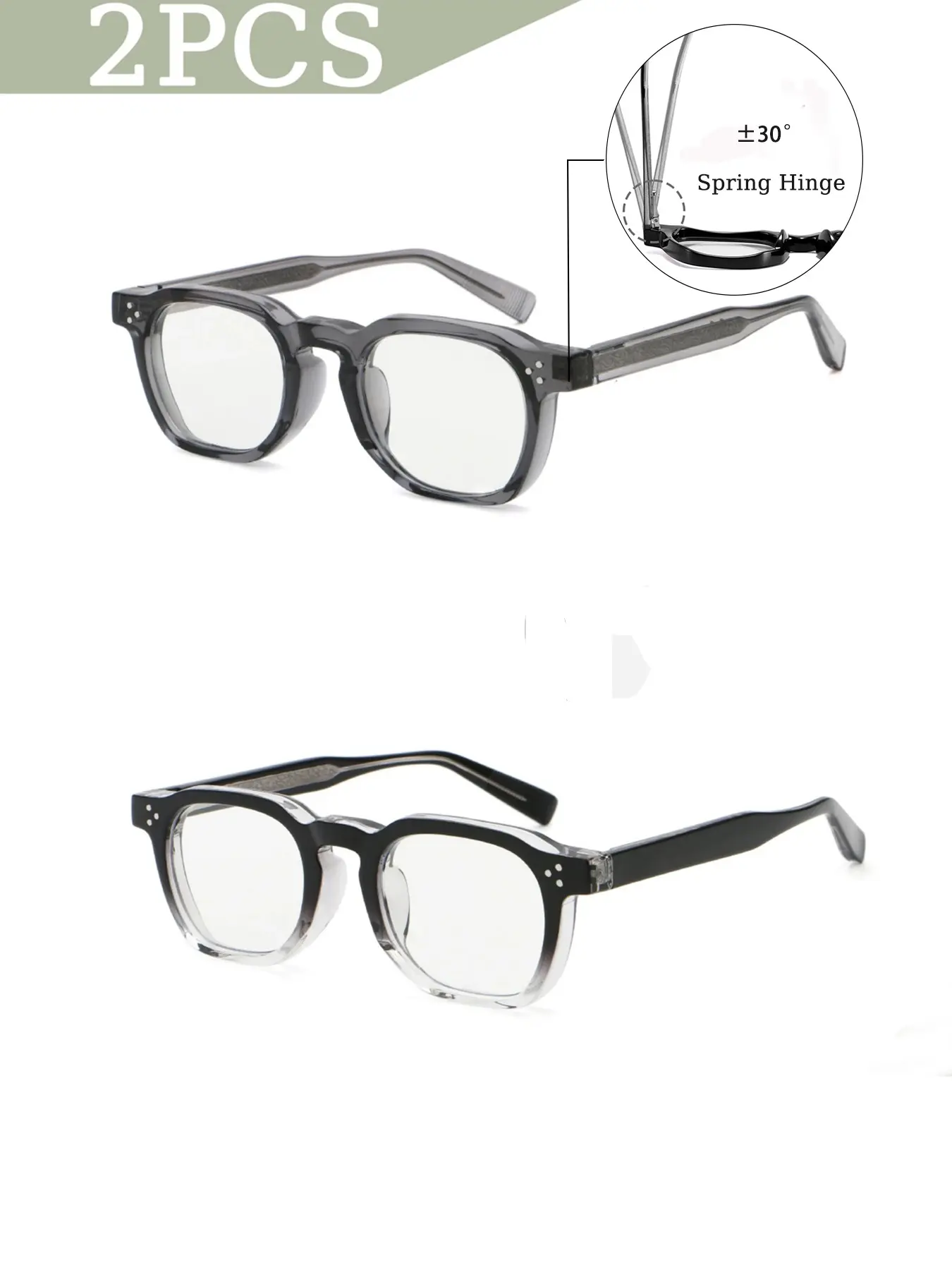 Caterside Elegant Unisex Glasses, Trendy Casual Frames, Stylish Square Frames, PC Tr Frame Material, Anti-Blue Light Design, Spring Hinge Adjustable Fit, Suitable for All Seasons, Trendy Casual Eyeglasses