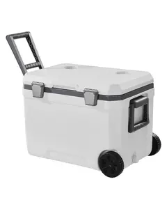 Portable Cooler 45 Qt Insulated Wheeled Cooler With 64 Can Capacity And Cup Holder, Heavy Duty Outdoor Ice Chest For Camping, Picnics, Beach Trips, Barbecues, Road Trips, Leakproof Design