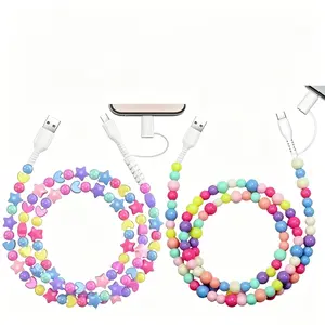 Rainbow Color Beaded USB Typc C Data Cable, 2-in-1 Multi USB to USB C Fast Charging Cable, 3.3FT, for iPhone Charger USB Type C Charger Cable