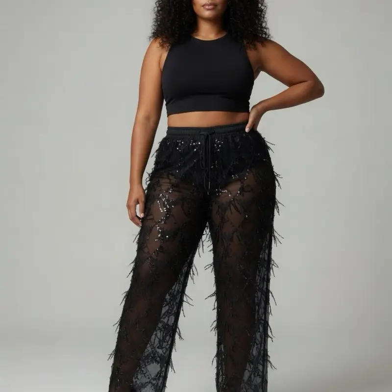 Black Sheer Tassel Rave Pants US Size 12 Womenswear