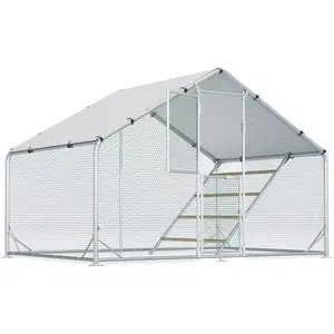 Large Chicken Coop,Metal Chicken Run for Yard with Feeding Door,Walk-in Chicken Pen,10x6.5FT Outdoor Poultry Cage with Anti-UV Cover,Duck Rabbit House Animal Dry